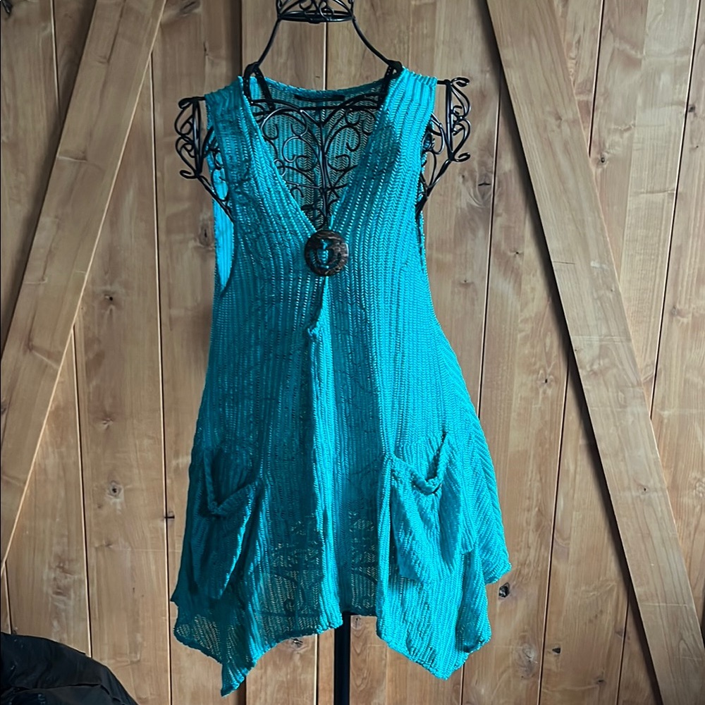 Women’s bathing suit cover up size large Turquoise Sleeveless Knit Cover Up
